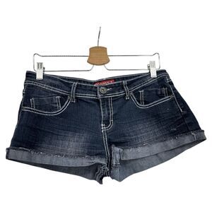 Red Rivet Denim Shorts Juniors Size 13 Dark Wash super short dark wash womens